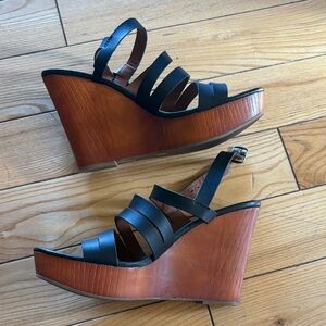 Lucky Brand Black and Brown Wedge Sandals